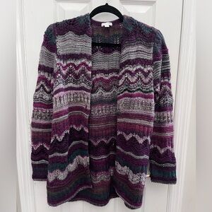 J Jill Womens XS chunky knit cardigan open front purple